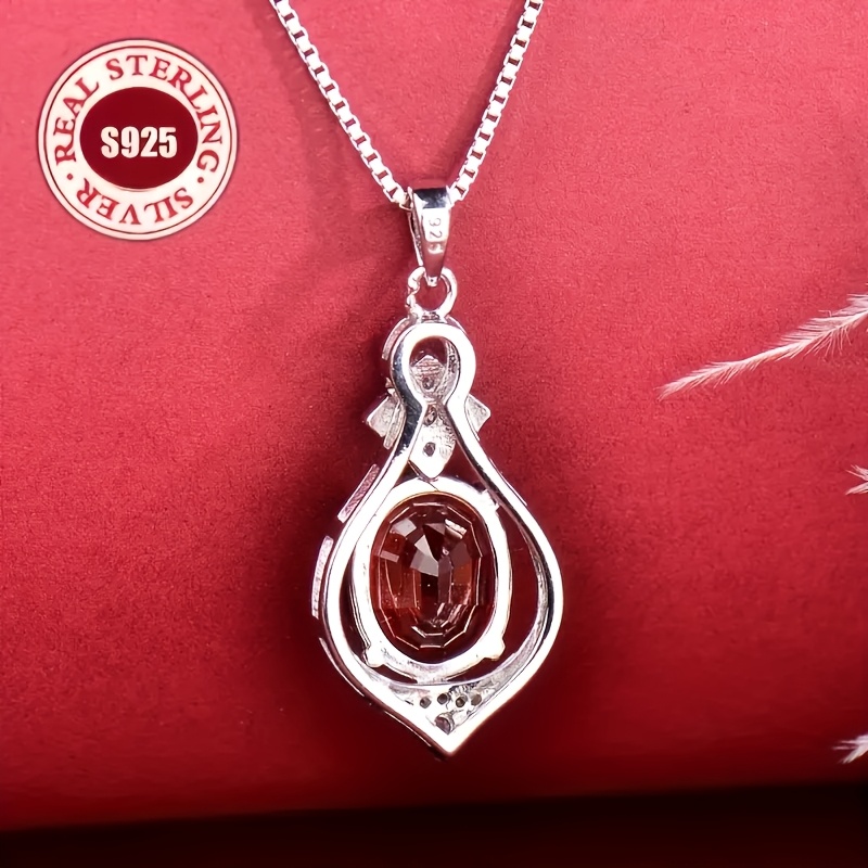 925 Sterling Silver Natural Pomegranate Red Pendant Necklace